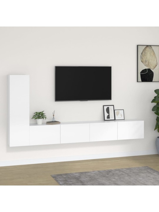 3-daļīgs TV skapīšu komplekts, balts, inženierijas koks