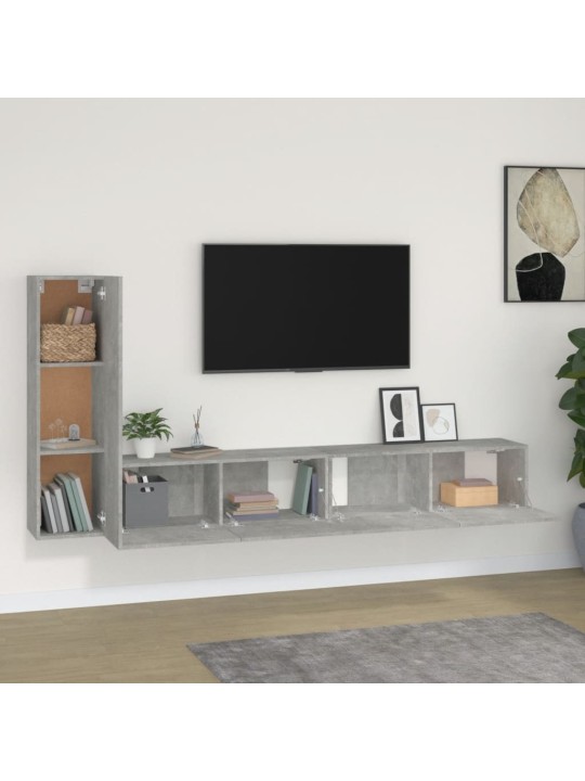 3-daļīgs tv skapīšu komplekts, betona pelēks, inženierijas koks