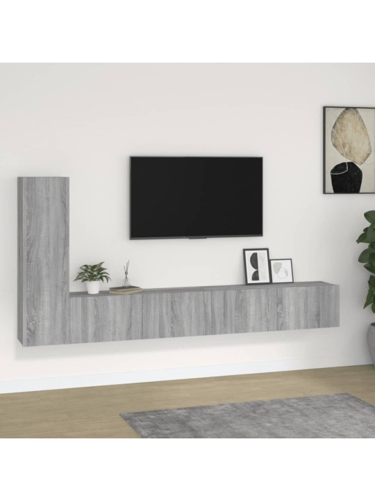 3-daļīgs tv skapīšu komplekts, pelēka ozola, inženierijas koks