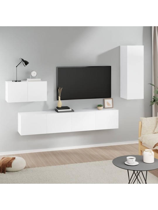 4-daļīgs tv skapīšu komplekts, balts, inženierijas koks