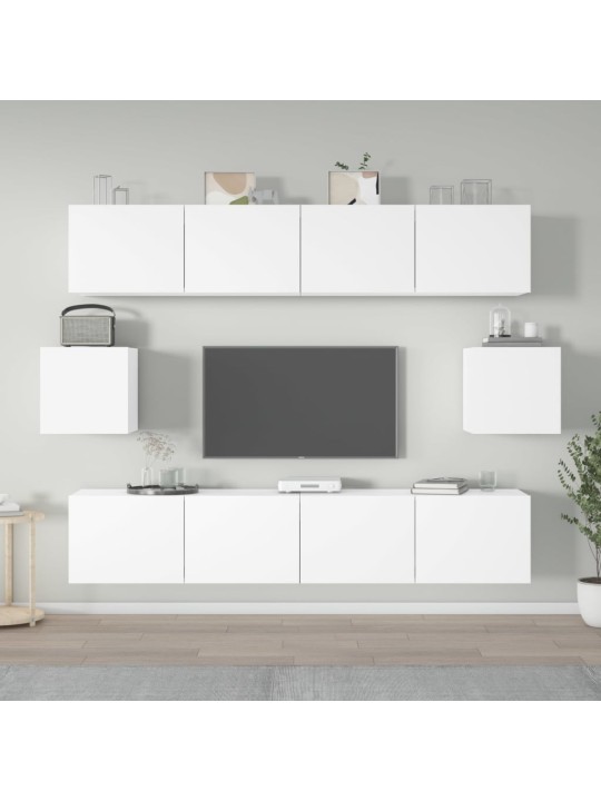 6-daļīgs tv skapīšu komplekts, balts, inženierijas koks
