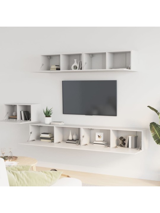 5-daļīgs tv skapīšu komplekts, balts, inženierijas koks
