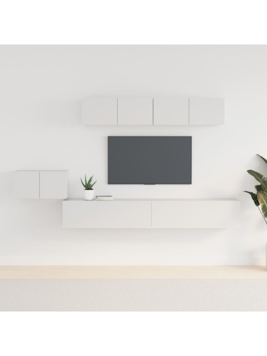 5-daļīgs tv skapīšu komplekts, balts, inženierijas koks