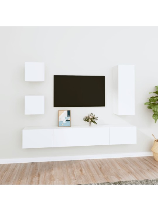 5-daļīgs tv skapīšu komplekts, balts, inženierijas koks