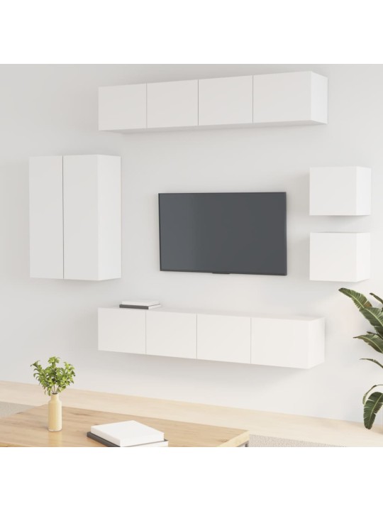 8-daļīgs tv skapīšu komplekts, balts, inženierijas koks