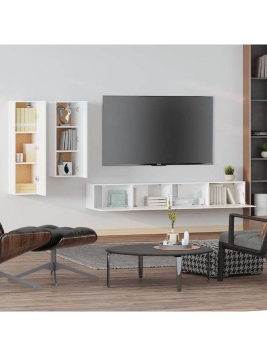 4-daļīgs TV skapīšu komplekts, balts, inženierijas koks