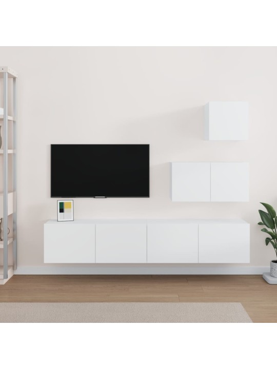 4-daļīgs tv skapīšu komplekts, balts, inženierijas koks