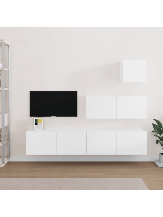 4-daļīgs tv skapīšu komplekts, balts, inženierijas koks