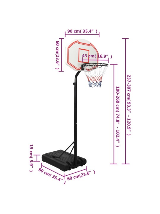 Basketbola vairogs, balts, 237-307 cm, polietilēns