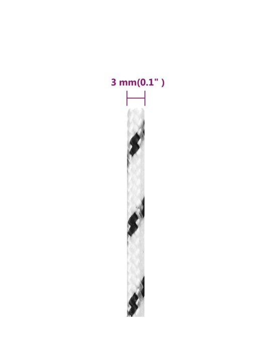 Pīta laivu virve, balta, 3 mm, 50 m, poliesters