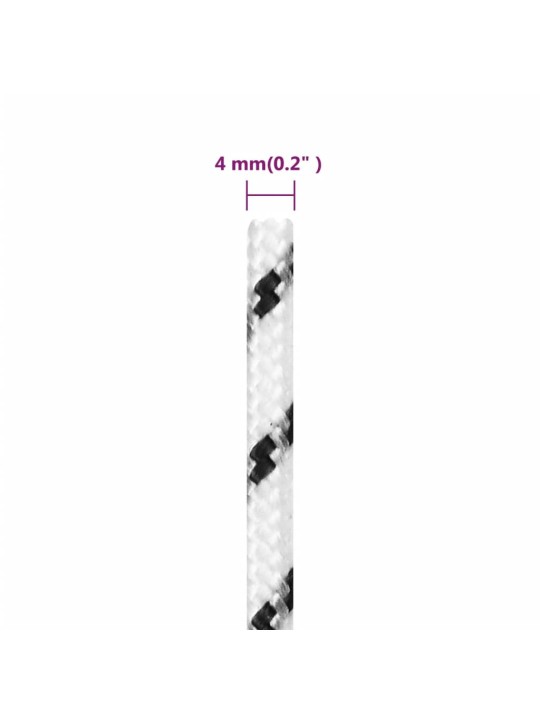 Pīta laivu virve, balta, 4 mm, 25 m, poliesters
