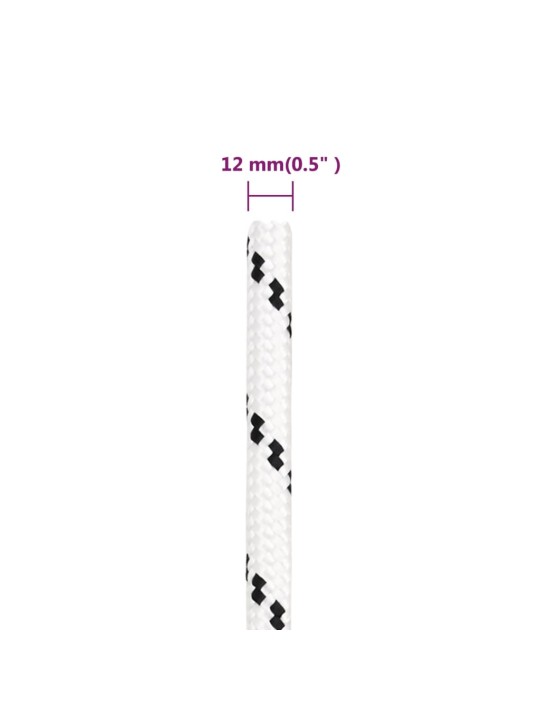 Pīta laivu virve, balta, 12 mm, 25 m, poliesters