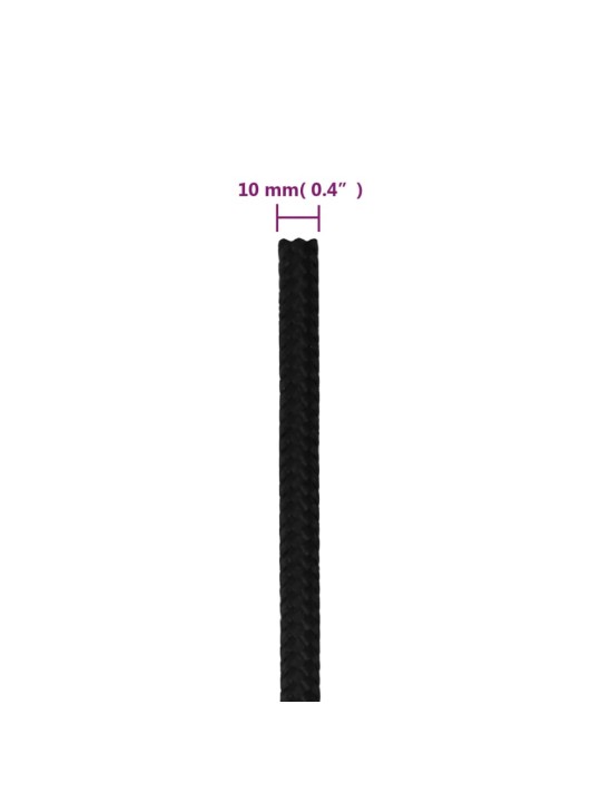 Darba virve, melna, 10 mm, 100 m, poliesters