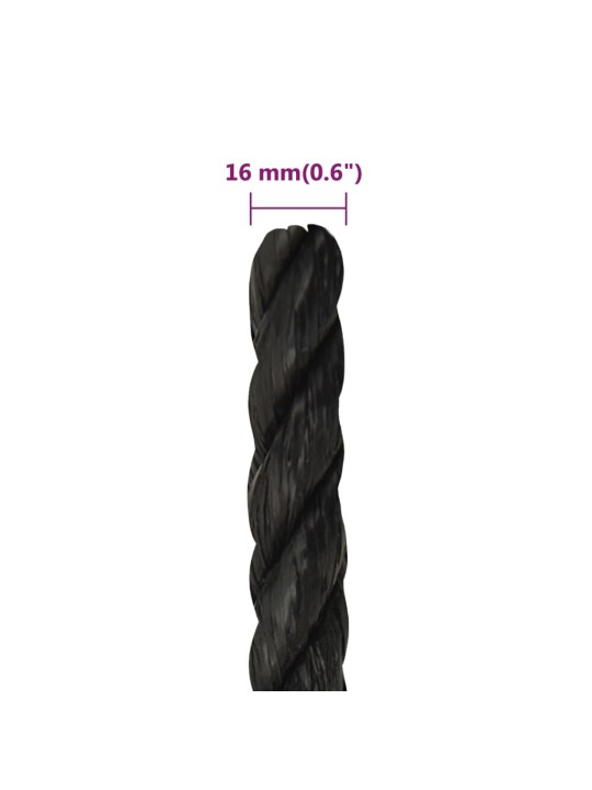 Darba virve, melna, 16 mm, 250 m, polipropilēns