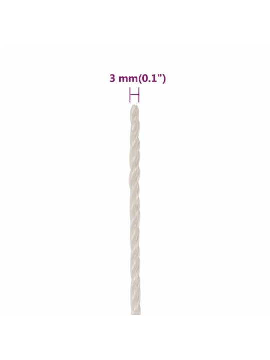 Darba virve, balta, 3 mm, 25 m, polipropilēns
