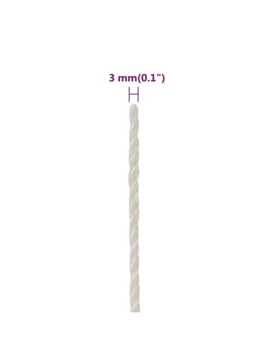 Darba virve, balta, 3 mm, 100 m, polipropilēns
