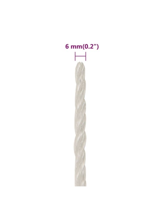 Darba virve, balta, 6 mm, 500 m, polipropilēns