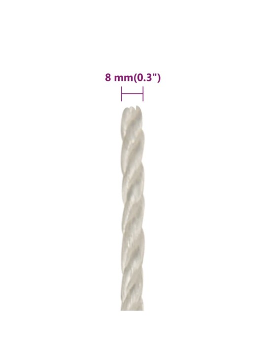 Darba virve, balta, 8 mm, 100 m, polipropilēns