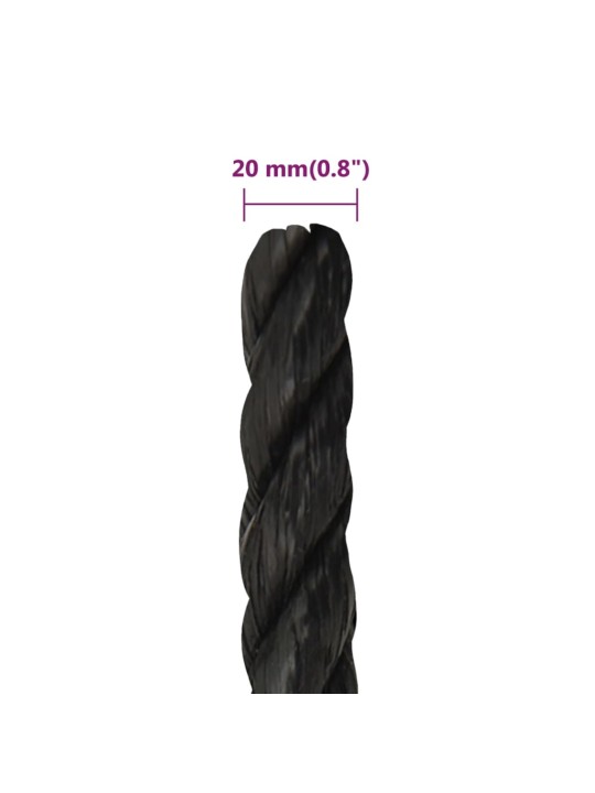 Darba virve, melna, 20 mm, 25 m, polipropilēns