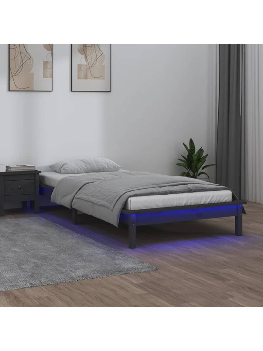 Gultas rāmis, led, pelēks, 90x200 cm, masīvkoks