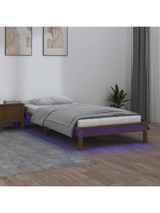 Gultas rāmis ar LED, medus brūns, 100x200 cm, masīvkoks