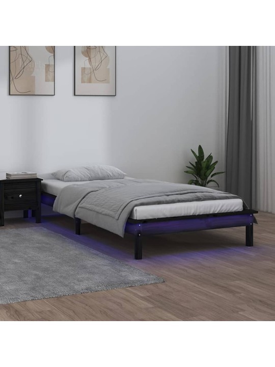 Gultas rāmis, led, melns, 100x200 cm, masīvkoks