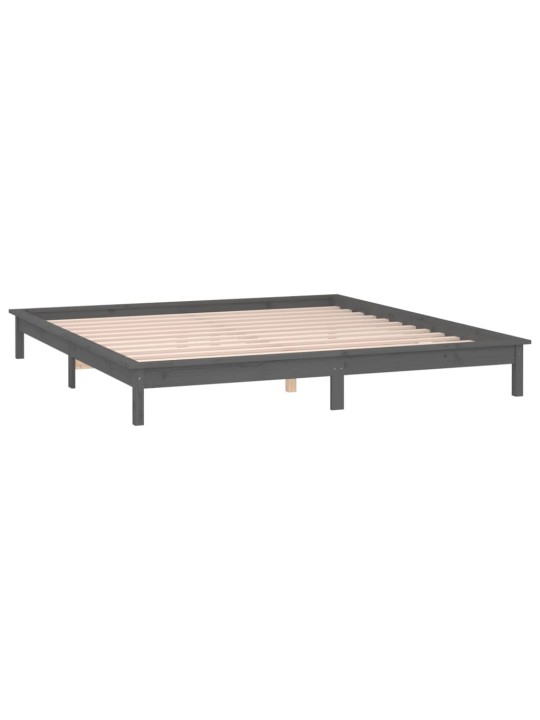 Gultas rāmis ar LED, pelēks, 120x200 cm, masīvkoks
