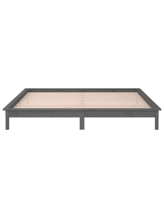 Gultas rāmis ar LED, pelēks, 120x200 cm, masīvkoks