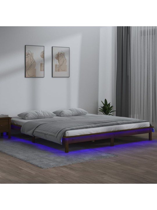 Gultas rāmis ar LED, medus brūns, 120x200 cm, masīvkoks