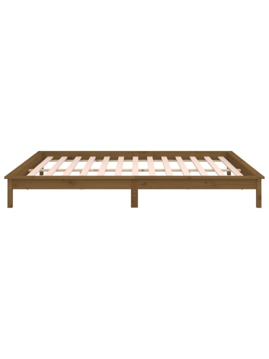 Gultas rāmis ar LED, medus brūns, 160x200 cm, masīvkoks