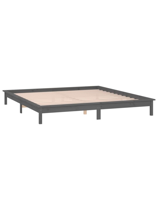 Gultas rāmis ar LED, pelēks, 200x200 cm, masīvkoks