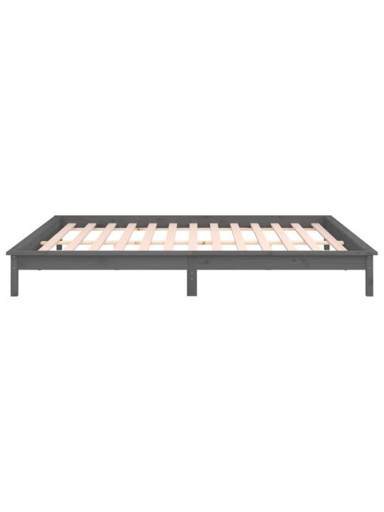 Gultas rāmis ar LED, pelēks, 200x200 cm, masīvkoks