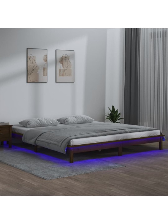 Gultas rāmis, led, medus brūns, 200x200 cm, priedes masīvkoks