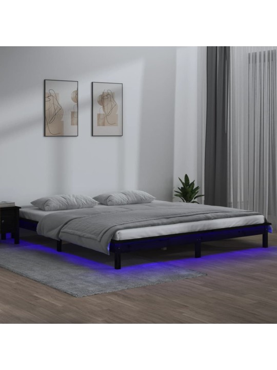 Gultas rāmis, led, melns, 200x200 cm, masīvkoks