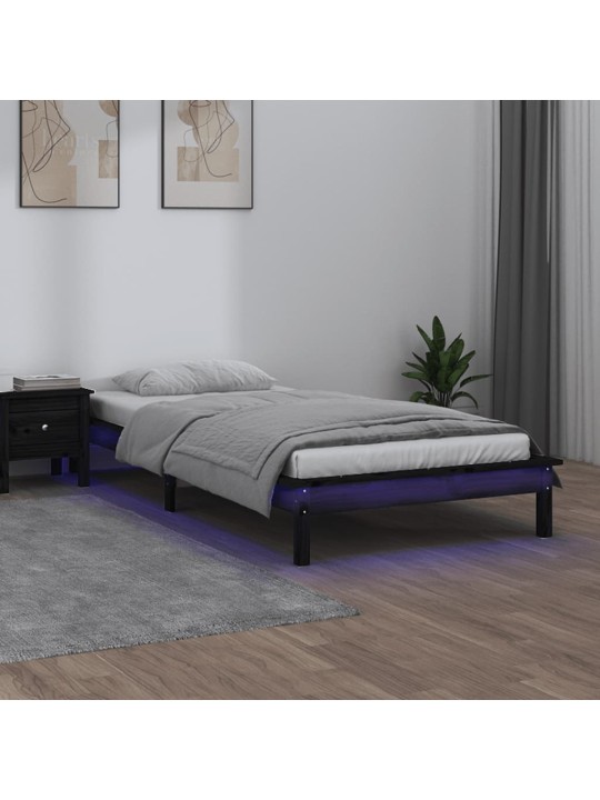 Gultas rāmis, led, melns, 75x190 cm, vienvietīgs, masīvkoks