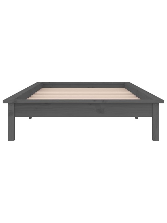 Gultas rāmis ar LED, pelēks, 90x190 cm, masīvkoks