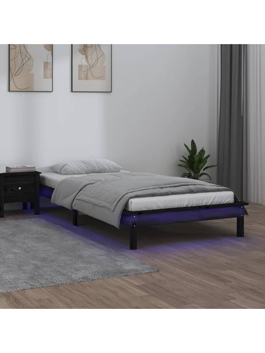 Gultas rāmis, led, melns, 90x190 cm, vienvietīgs, masīvkoks