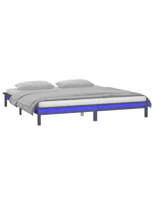 Gultas rāmis ar LED, pelēks, 135x190 cm, divvietīgs, masīvkoks