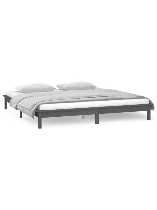 Gultas rāmis ar LED, pelēks, 135x190 cm, divvietīgs, masīvkoks