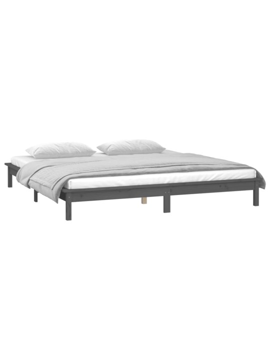 Gultas rāmis ar LED, pelēks, 135x190 cm, divvietīgs, masīvkoks