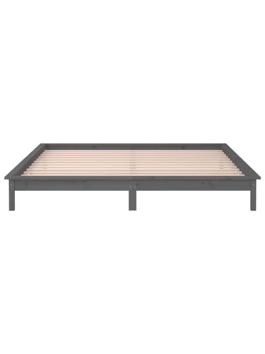 Gultas rāmis ar LED, pelēks, 135x190 cm, divvietīgs, masīvkoks