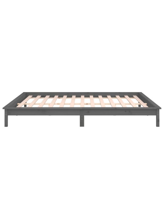 Gultas rāmis ar LED, pelēks, 135x190 cm, divvietīgs, masīvkoks