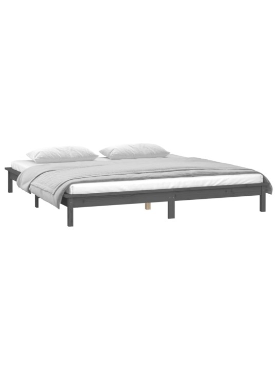 Gultas rāmis ar LED, pelēks, 140x190 cm, masīvkoks