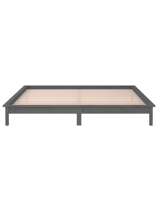 Gultas rāmis ar LED, pelēks, 140x190 cm, masīvkoks