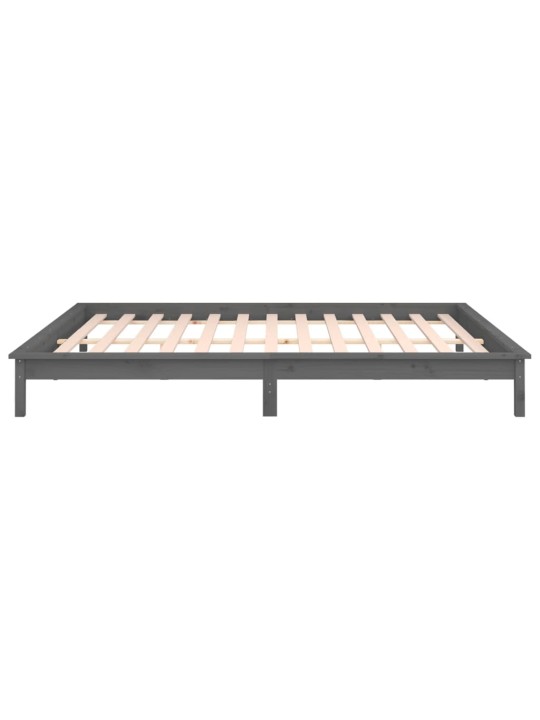 Gultas rāmis ar LED, pelēks, 140x190 cm, masīvkoks