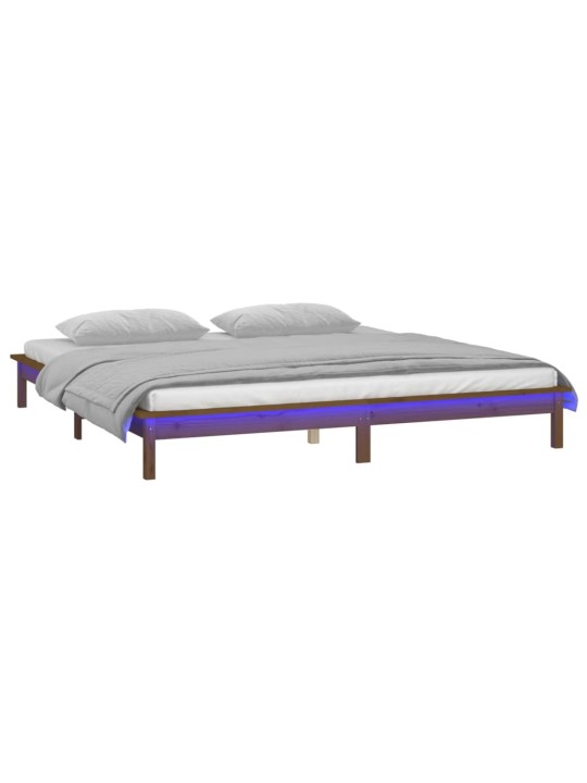 Gultas rāmis ar LED, medus brūns, 140x190 cm, priedes masīvkoks