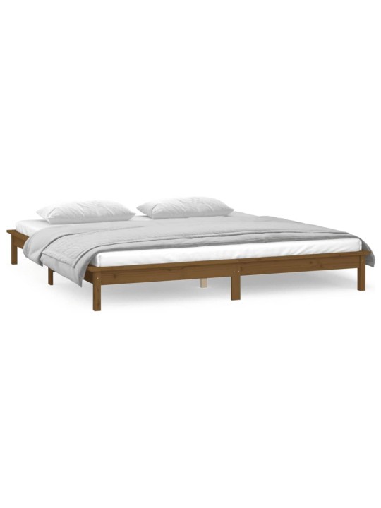 Gultas rāmis ar LED, medus brūns, 140x190 cm, priedes masīvkoks