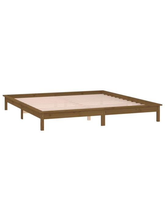 Gultas rāmis ar LED, medus brūns, 140x190 cm, priedes masīvkoks
