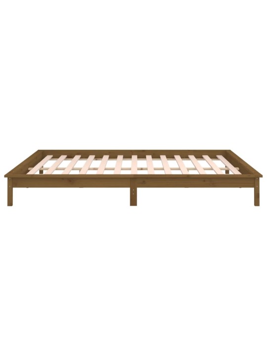 Gultas rāmis ar LED, medus brūns, 140x190 cm, priedes masīvkoks