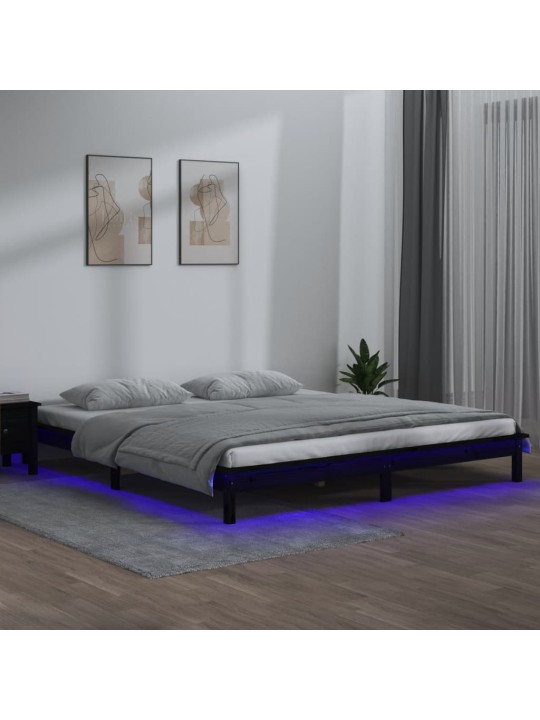 Gultas rāmis, led, melns, 140x190 cm, priedes masīvkoks